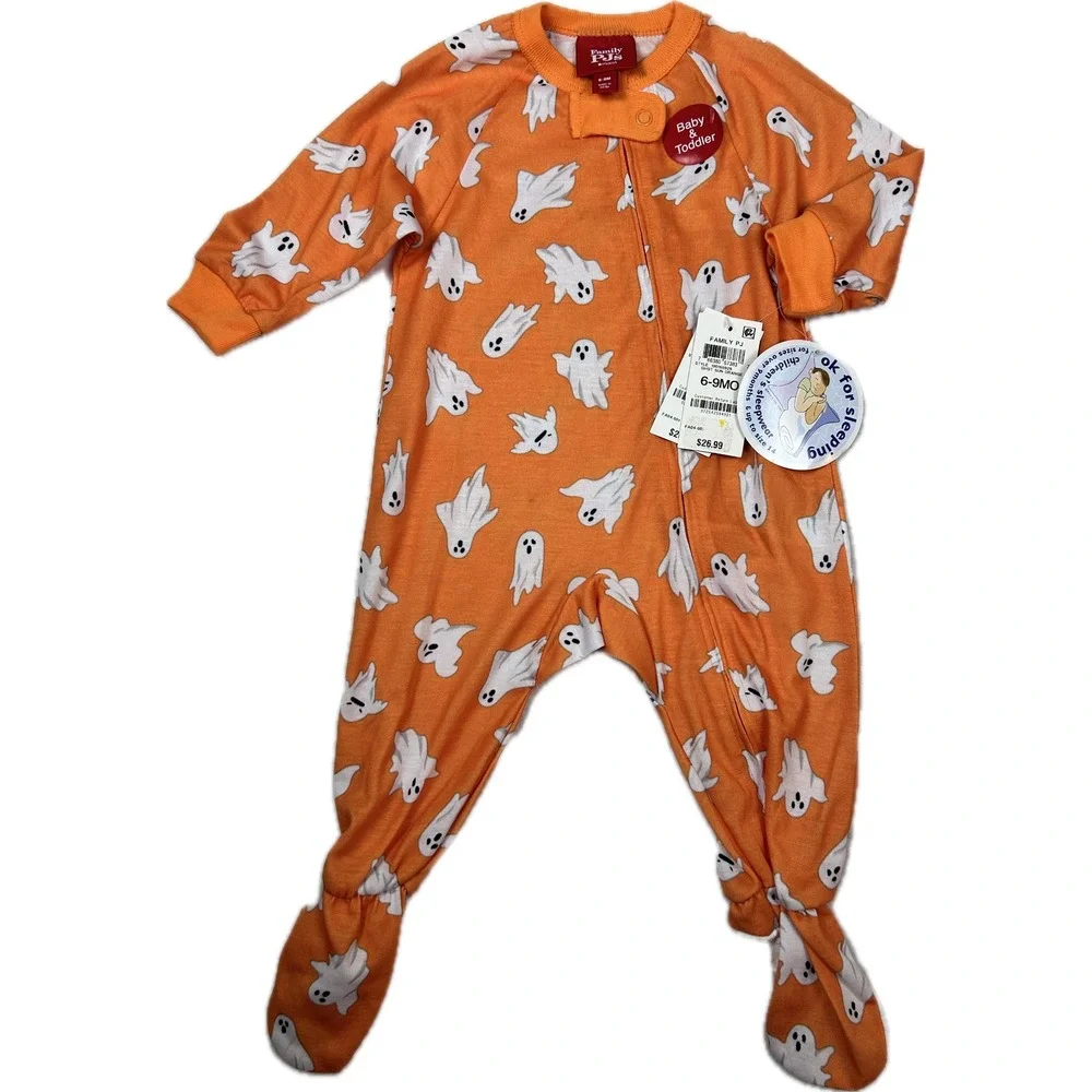 Baby Halloween Ghost Sun Orange Footed Pajamas 6-9 Months NWT